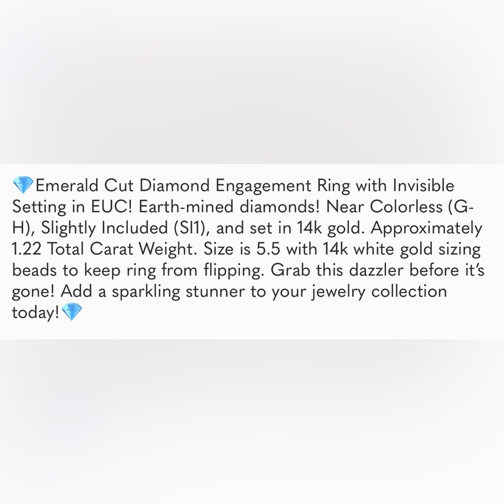 Gorgeous Emerald Cut Natural Diamond Ring size 5.5, 14K white gold, 1.22 carats - Picture 10 of 10